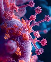 Microscopic View of HMPV Virus Infecting Respiratory Cells