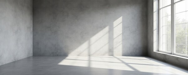 Fototapeta premium Spacious gray minimalist room, bare essentials, blank, architecture