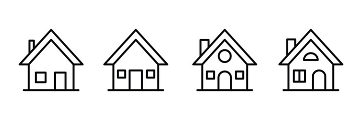 Home Icon Set. Set of outline home icons. Web home flat icon for apps and websites isolated on a white background.