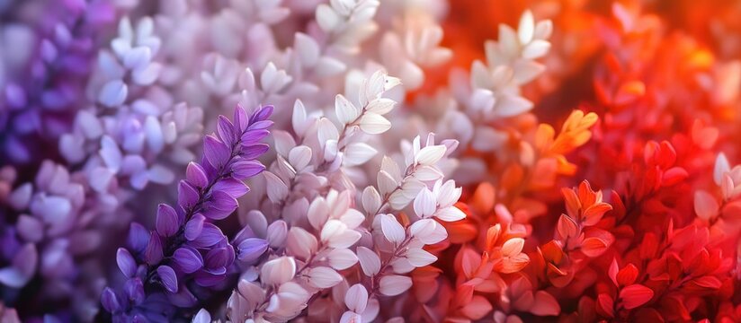Vibrant close-up of lilac red orange and white heather blossoms showcasing autumn hues and floral texture for nature backgrounds. - Powered by Adobe