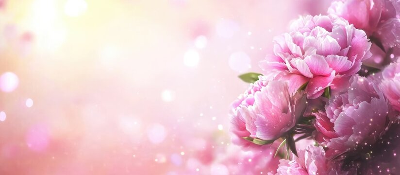 Beautiful pink peonies bouquet with soft blurred background ideal for spring themes and copyspace for text or quotes