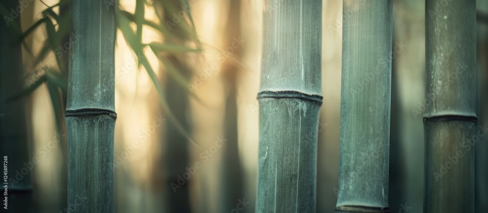 Poster natural bamboo forest background with soft light highlighting the textured green bamboo stalks and c
