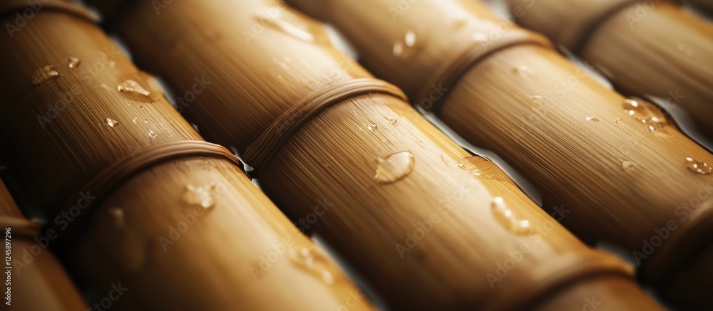Poster textured bamboo weaving with water droplets creating a natural and refreshing background ideal for e