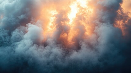 Industrial factory background with dense smoke clouds in shades of white and brown against a dramatic lighting backdrop.