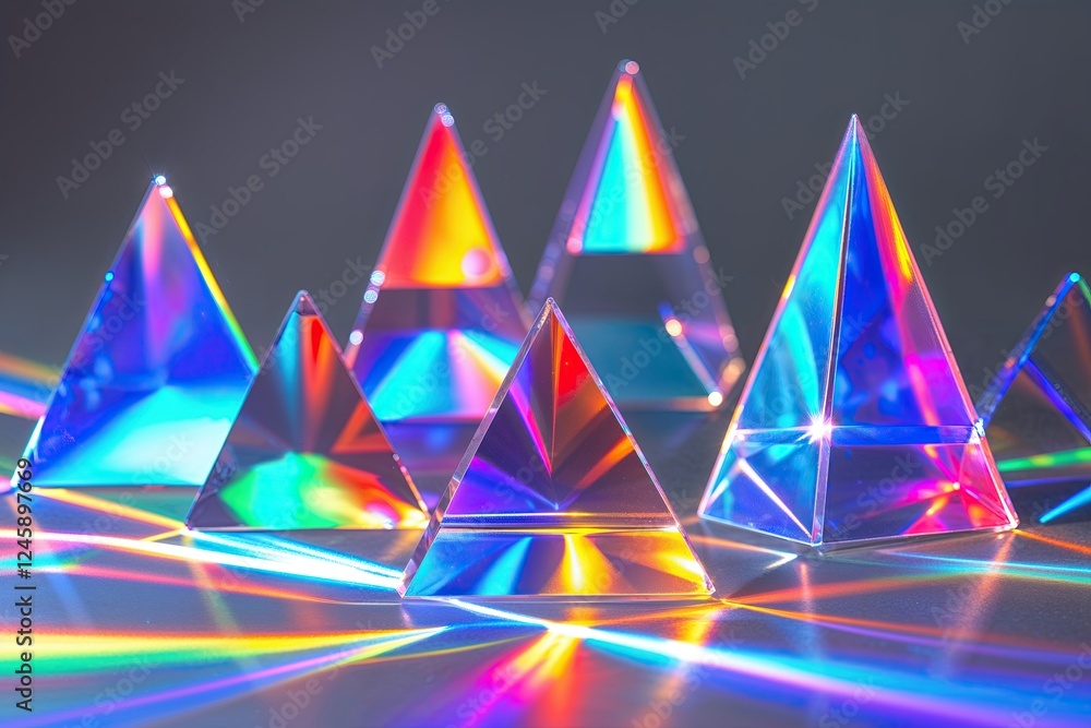 Poster colorful light spectrum from assorted triangular holographic prisms