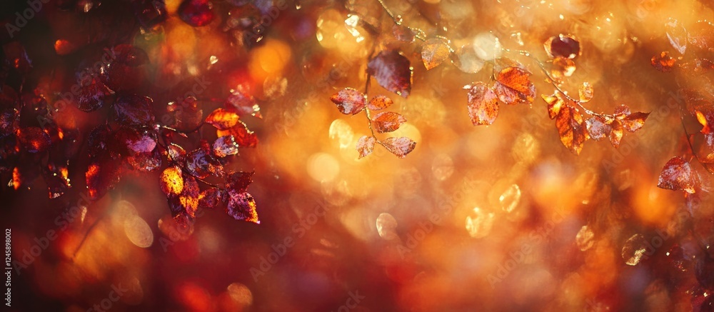 Poster vibrant autumn leaves illuminated by soft bokeh creating a warm and enchanting seasonal atmosphere f