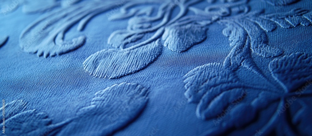 Poster elegant blue textured fabric with intricate floral patterns highlighting depth and design in closeup
