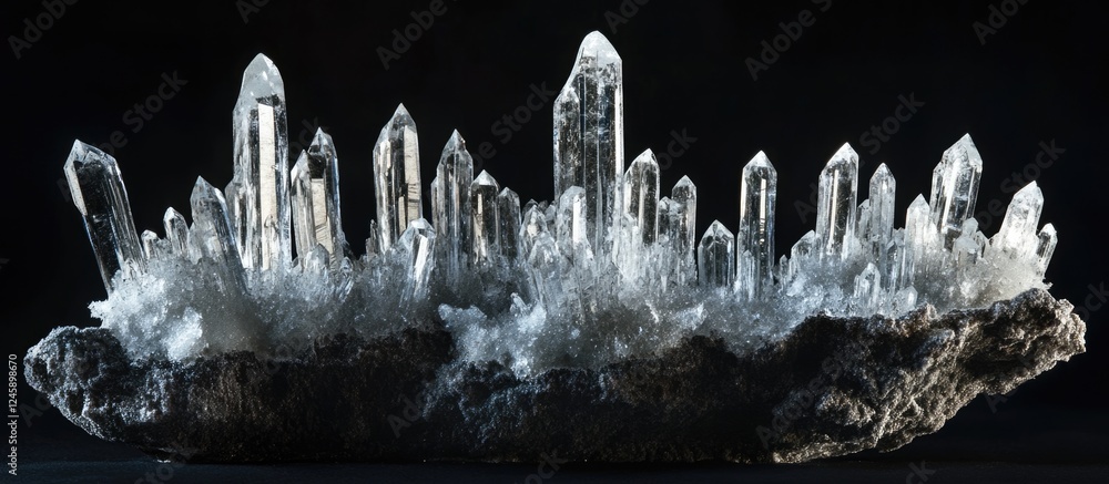 Poster intricate ice crystal formations showcasing stunning structures and textures in a late winter settin