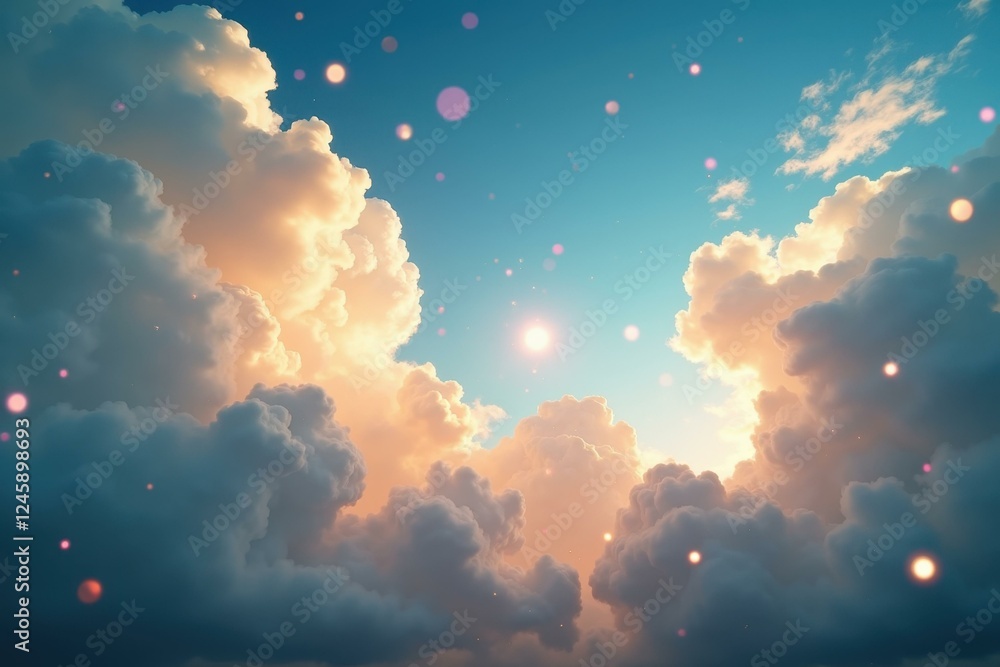 Poster sun is shining through clouds above clouds