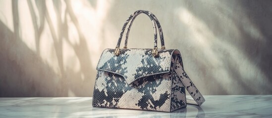 Stylish leather handbag featuring python snakeskin pattern perfect for women's fashion accessories.