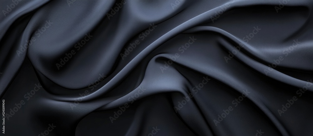 Poster elegant black fabric drapery with soft folds and waves showcasing a dark gradient for design templat
