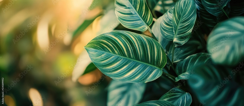 Poster vibrant green leaves illuminated by natural light showcasing intricate textures and patterns in a se