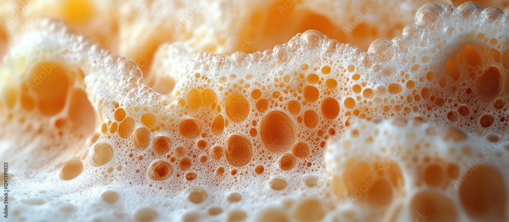 Poster abstract close-up of textured sponge with bubbles showcasing unique surface patterns and warm hues, 