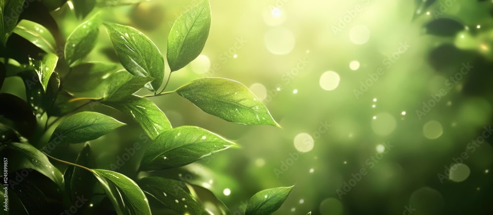 Poster abstract blurred foliage with soft summer sunlight creating a serene background perfect for text or 