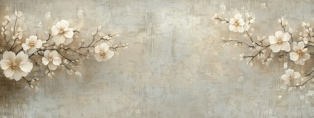 Floral Vintage Wallpaper Design with Pastel Colors and Intricate Patterns on Textured Background