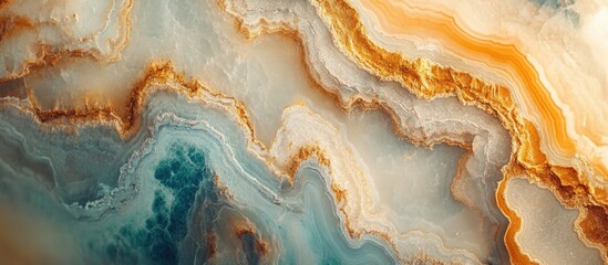 Obraz premium Natural onyx marble texture featuring gold and blue hues, ideal for vintage-inspired design and artistic backgrounds.