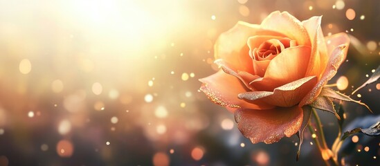 Elegant orange rose in soft morning light with bokeh, perfect for wedding romantic backgrounds and love-themed designs.
