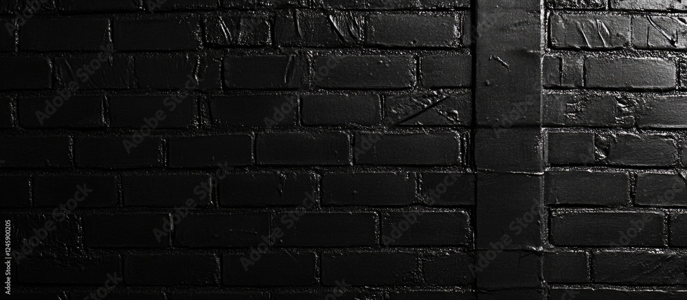 Poster textured black brick wall background for modern design or photography projects, ideal for creating c