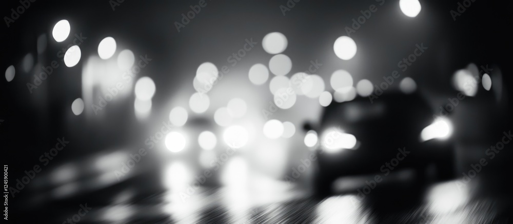 Poster black and white blurred bokeh lights creating an abstract defocused background with gentle reflectio