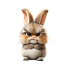 Fluffy 3D Cartoon Bunny with Droopy Ears Isolated on Transparent Background