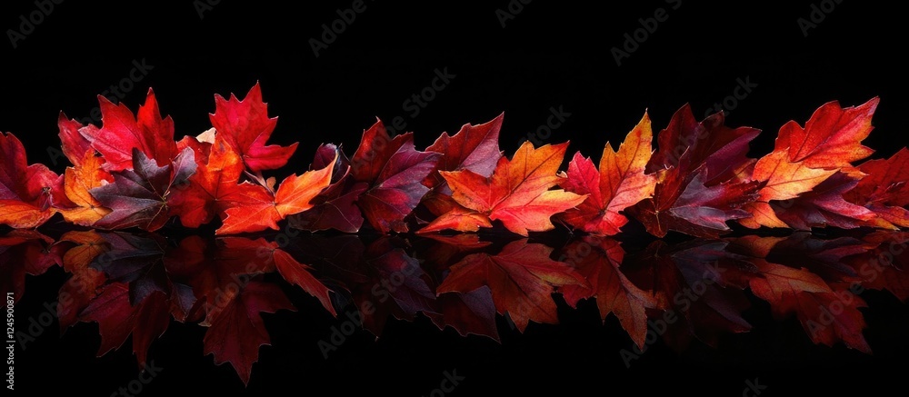 Poster autumn maple leaves in vibrant colors on a dark background creating a striking and reflective perspe