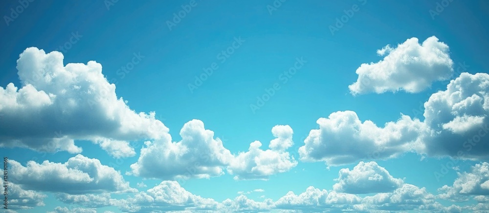 Poster bright azure sky adorned with fluffy white clouds creating a serene and calming backdrop for various