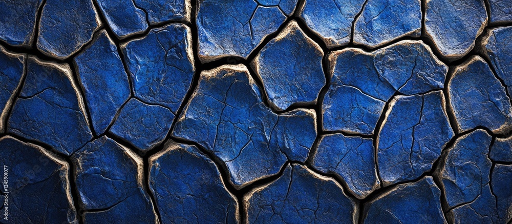 Poster blue cracked surface texture with detailed patterns showcasing wear and aging in a visually striking