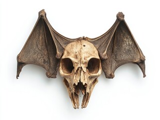 Dried bat skull with intact fangs scientific display museum environment gigapixel quality natural history concept
