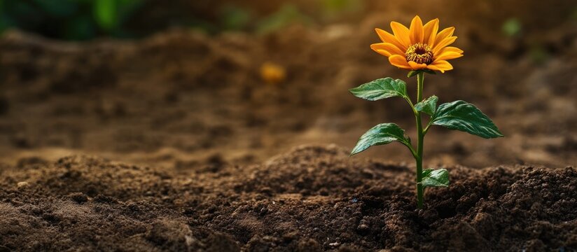 Sunflower Growing in Soil Symbolizing Hope and Prosperity with Space for Text or Inspirational Quote - Powered by Adobe