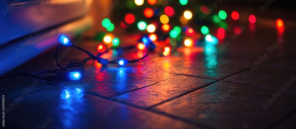 Poster colorful bokeh lights on floor creating a festive atmosphere with a vibrant background ideal for hol