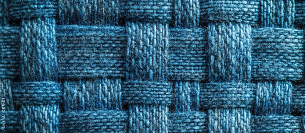 Poster blue woven tweed fabric texture closeup showcasing intricate patterns and details in a square fragme