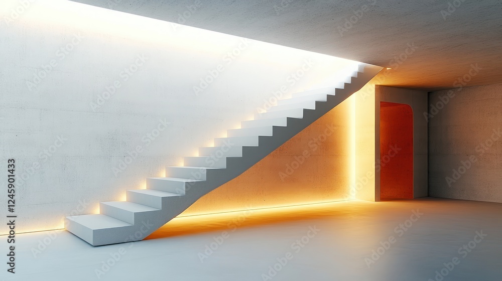 Aufkleber minimalist floating staircase interior design with ambient lighting and smooth walls