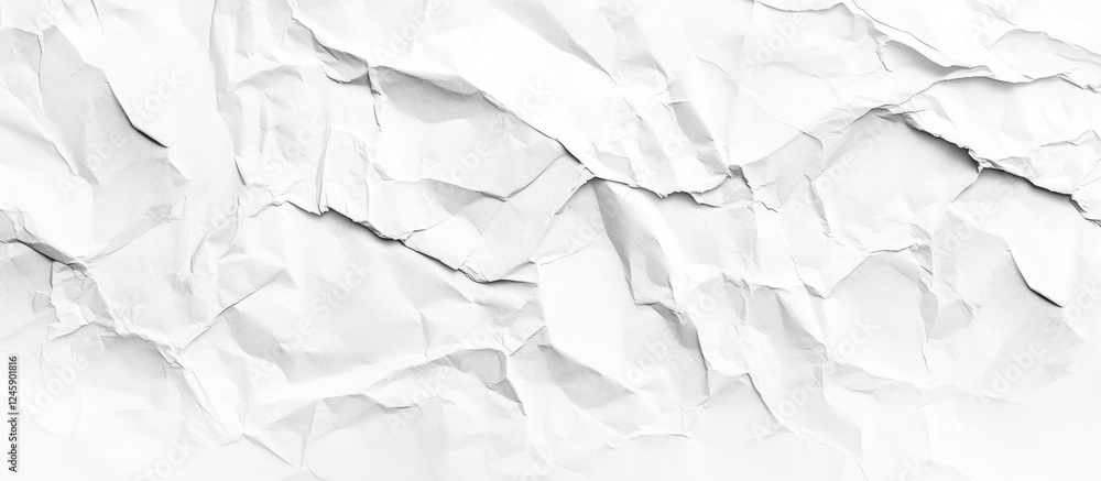 Poster crumpled white paper texture background with subtle shadows and faded edges for creative design and 