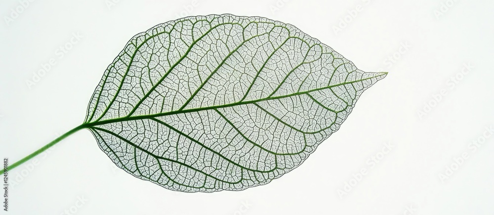 Poster delicate green leaf with intricate vein patterns isolated on a soft white background showcasing natu