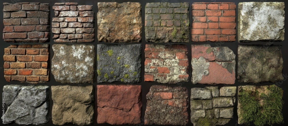 Poster textured brick wall background with various styles and colors showcasing vintage and weathered appea