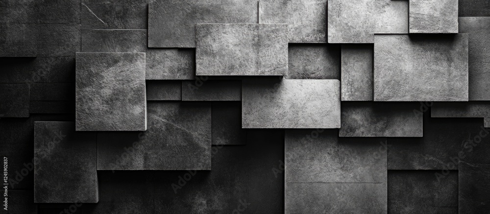 Aufkleber monochrome abstract wall composition featuring textured sandstone tiles with varying sizes and missi