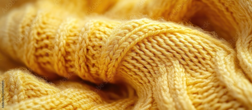 Aufkleber close-up view of soft yellow knitted fabric showcasing intricate patterns and textures perfect for c