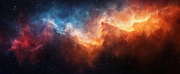 Fototapeta premium Cosmic Nebula Scene with Swirling Gas and Dust in Vibrant Colors and Starry Background