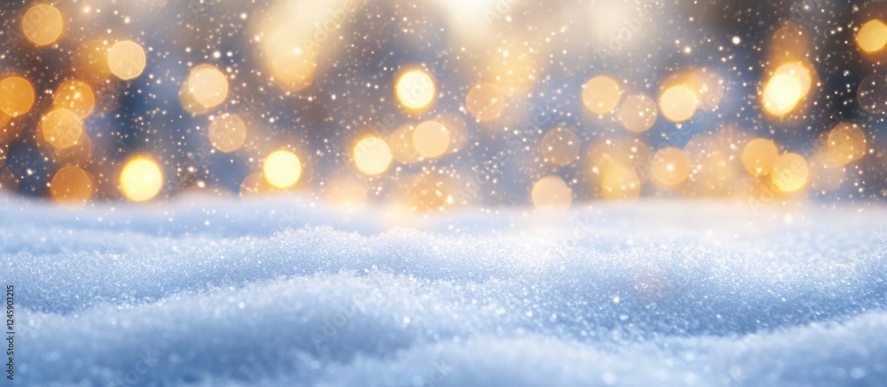 Poster glowing bokeh lights on a soft blue winter background creating a dreamy ambiance with snow and abstr