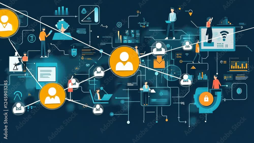 Poster dynamic digital network connections visualizing global data flow and communication