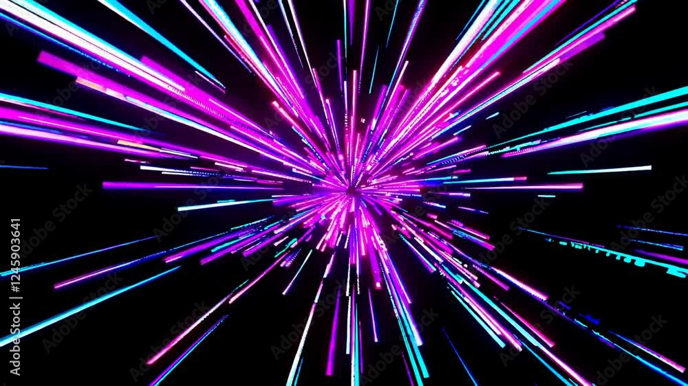 Poster dynamic flowing light trails in vibrant tones, creating a sense of speed and energy.