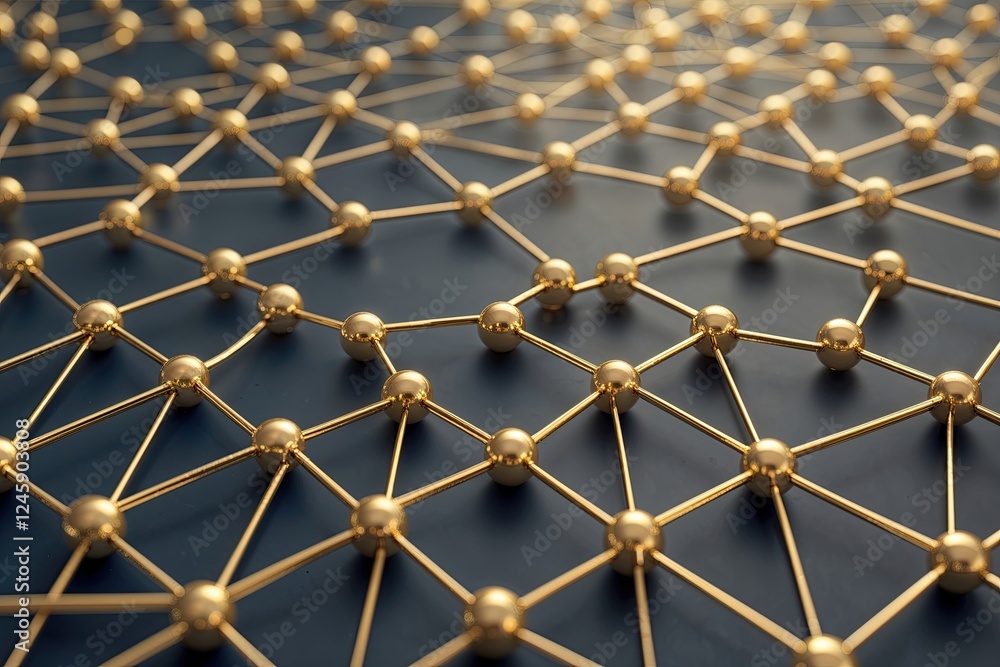 Poster modern networking with gold-tinged dots and lines in geometric connection design