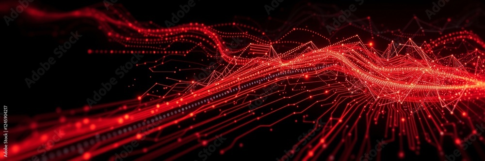 Poster abstract red lines and dots on black background