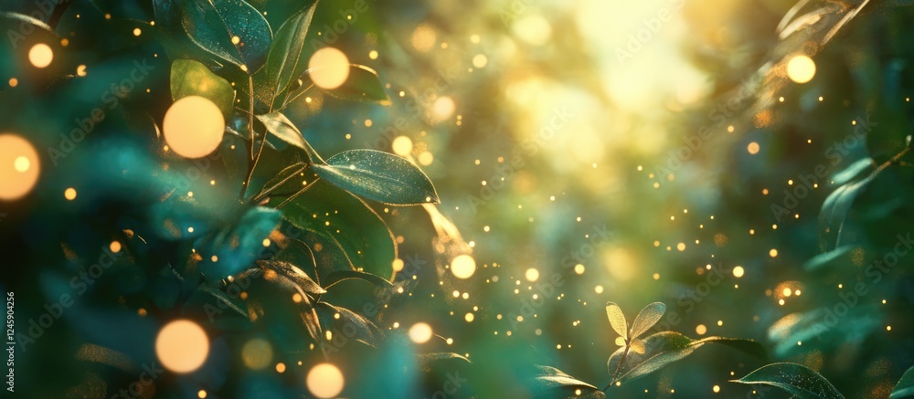 Poster nature-inspired bokeh lights creating a magical and enchanting background with soft glowing orbs and