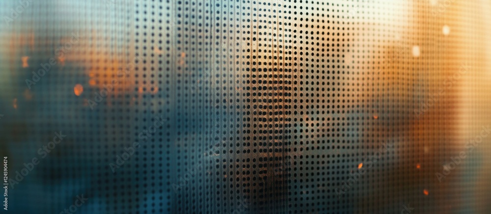 Poster abstract black dot pattern on glass window with blurred colorful background creating a modern and ar