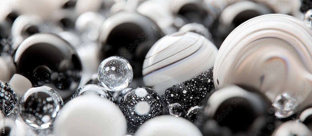 Aufkleber elegant monochrome glass beads with varied textures and patterns in a visually striking arrangement.