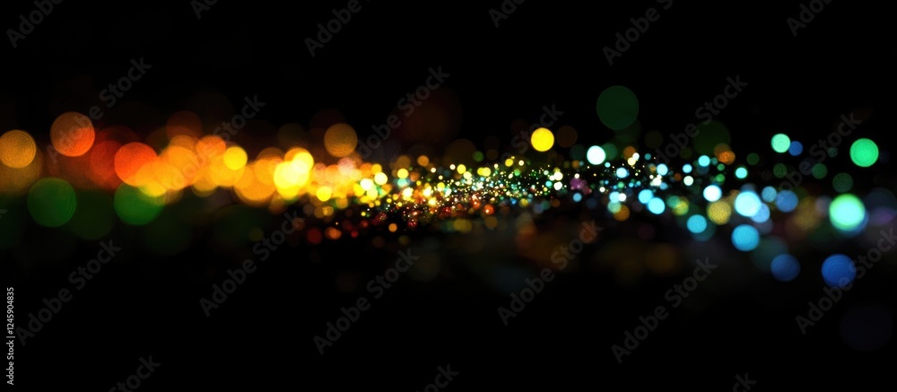 Poster colorful bokeh lights creating a magical atmosphere on a deep black background for festive or artist