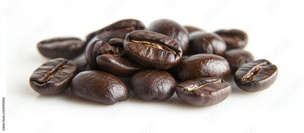 Poster close up of roasted coffee beans showcasing texture and depth with ample copy space for food and dri