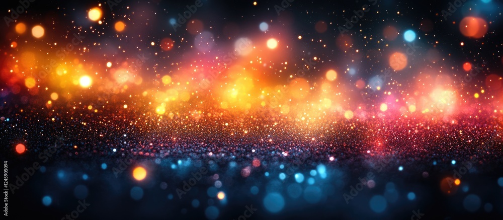 Poster vibrant abstract bokeh lights in various colors on a black background creating a dreamy atmosphere p