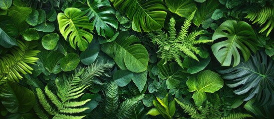 Lush Green Tropical Leaf Background Creating a Vibrant and Serene Natural Atmosphere for Design and Decoration Purposes